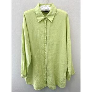 CHICO’S | 100% Linen Button Front Shirt Tunic Lime Green  | Size 2 Large